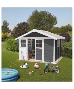 Casetta da giardino in pvc grosfillex "deco 7" grigio scuro e bianco 370x298x250 cm - cod. 23007276